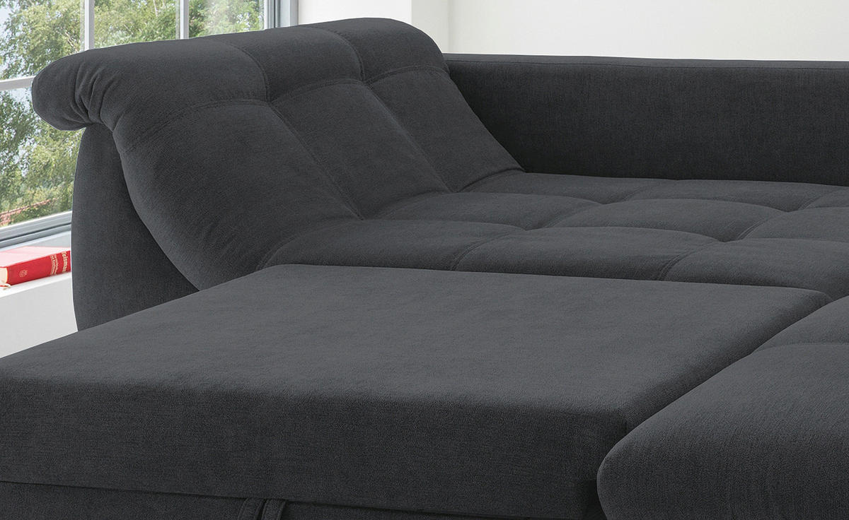 ECKSCHLAFSOFA in Mikrofaser Schwarz  - Chromfarben/Schwarz, Modern, Textil/Metall (250/190cm) - Livetastic