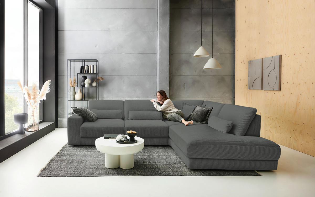 ECKSOFA in Chenille, Jacquard Grau  316/242 cm  - Schwarz/Grau, Design, Kunststoff/Textil (316/242cm) - Niels Andersson