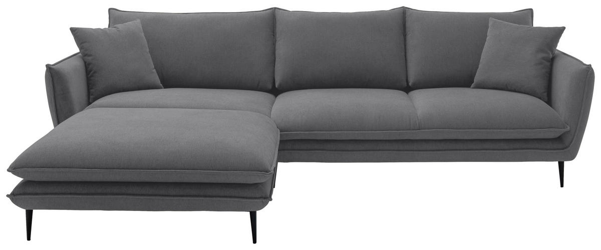 ECKSOFA Dunkelgrau Webstoff  - Dunkelgrau/Schwarz, KONVENTIONELL, Textil/Metall (196/304cm) - Hom`in
