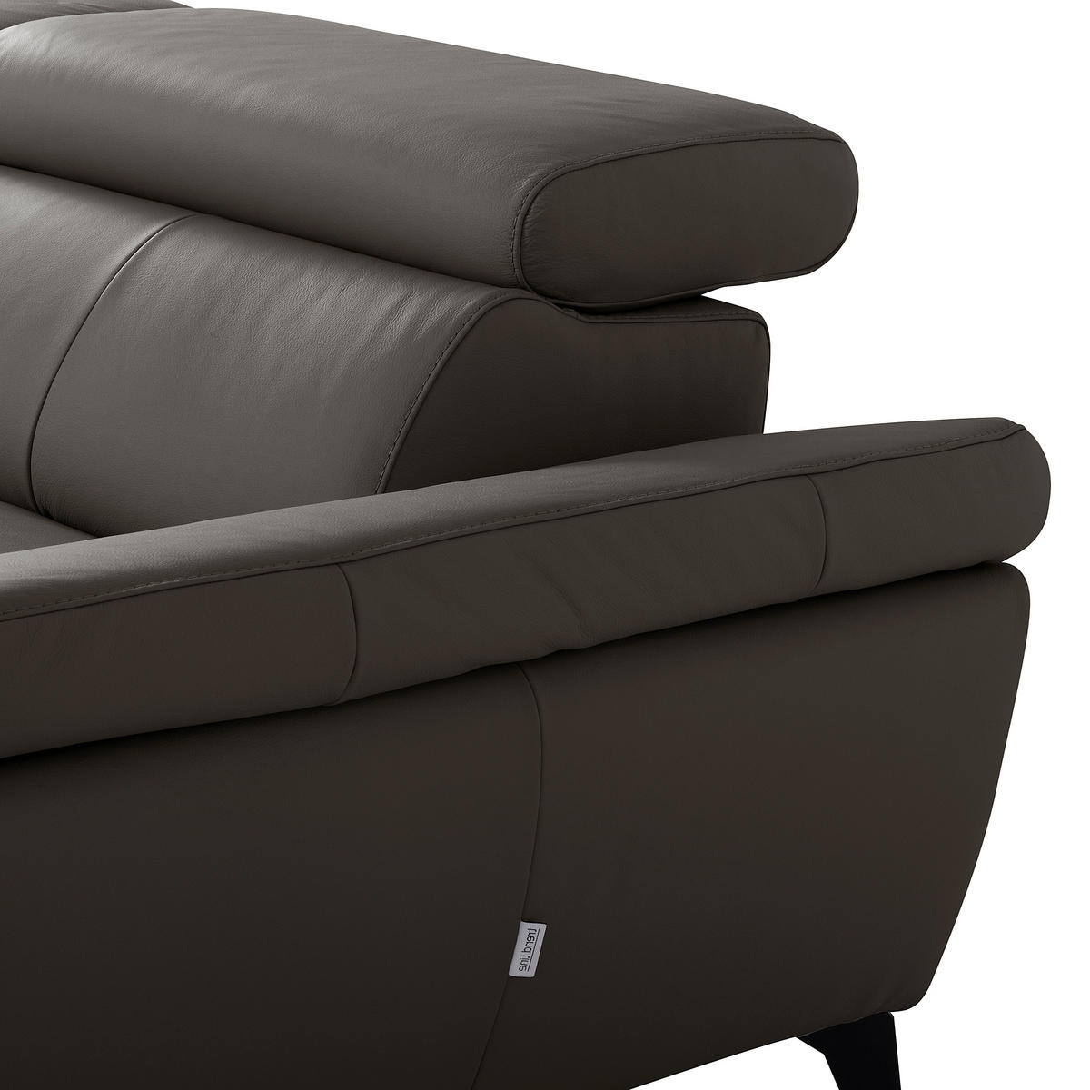 ECKSOFA SONO in Lederlook Echtleder Dunkelbraun Armteilverstellung, Kopfteilverstellung  252/179 cm  - Dunkelbraun/Schwarz, Design, Leder/Textil (252/179cm) - Livetastic