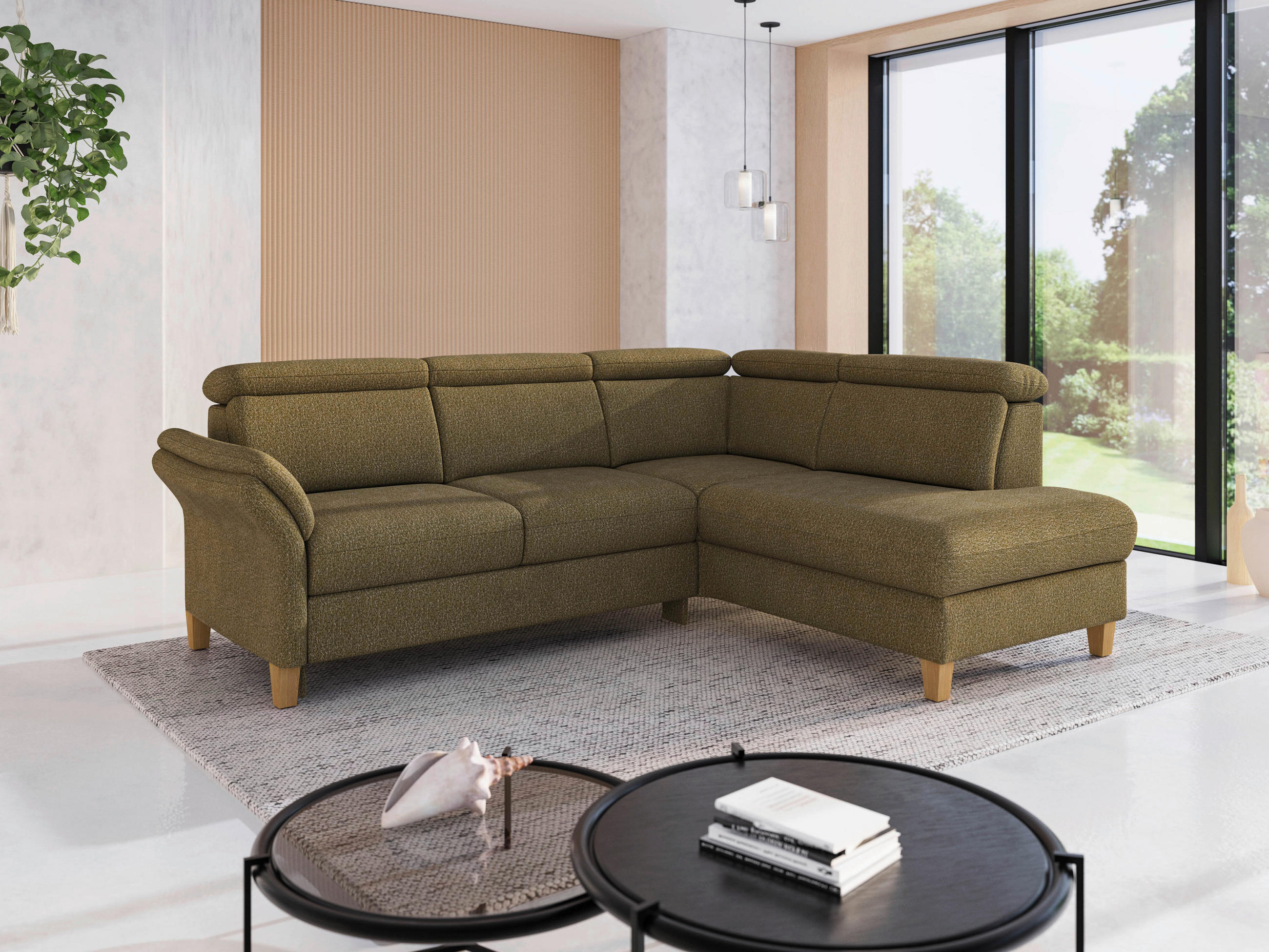 ECKSOFA GLENDALE E Olivgrün Chenille  - Eichefarben/Olivgrün, KONVENTIONELL, Holz/Textil (247/193cm) - Sit & More