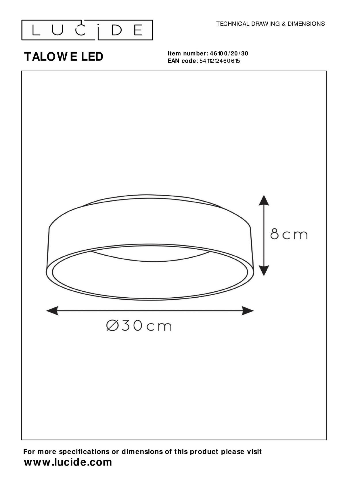 DECKENLEUCHTE Tallowe LED 30/8/8 cm   - Schwarz/Weiß, KONVENTIONELL, Metall (30/8/8cm) - Lucide