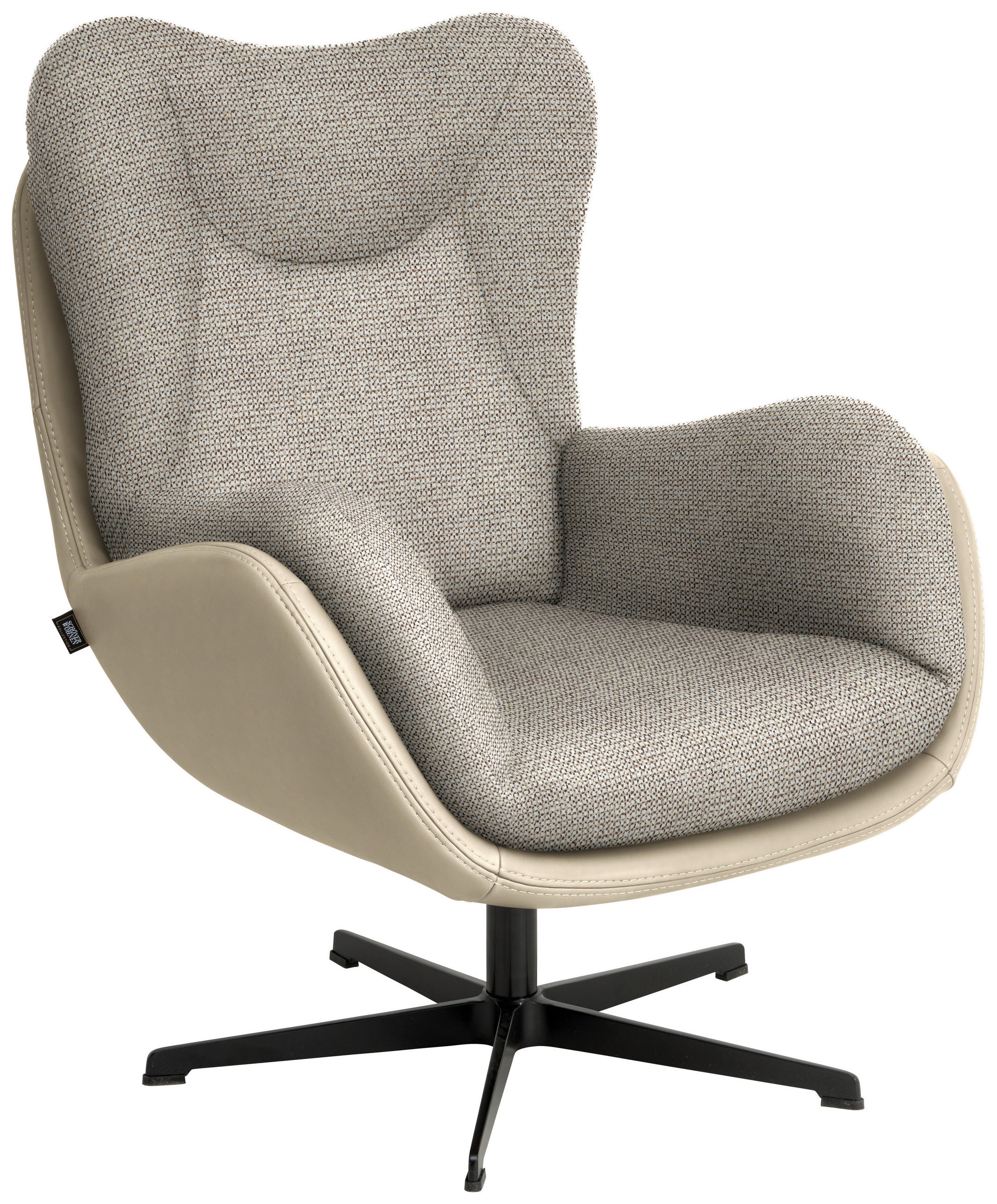 SESSEL in Chenille, Struktur Echtleder Beige  - Beige/Schwarz, Design, Leder/Textil (80/97/89cm) - Schöner Wohnen