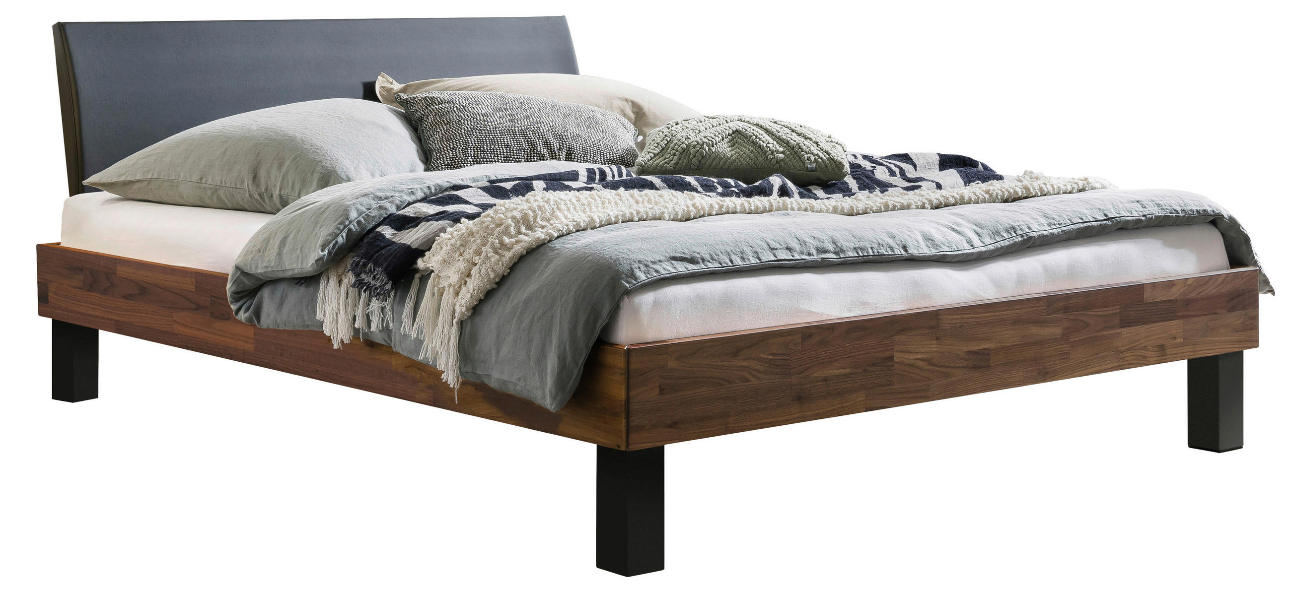 BETT 200/200 cm  Anthrazit, Nussbaumfarben   - Anthrazit/Nussbaumfarben, Natur, Holz/Textil (200/200cm) - Hasena