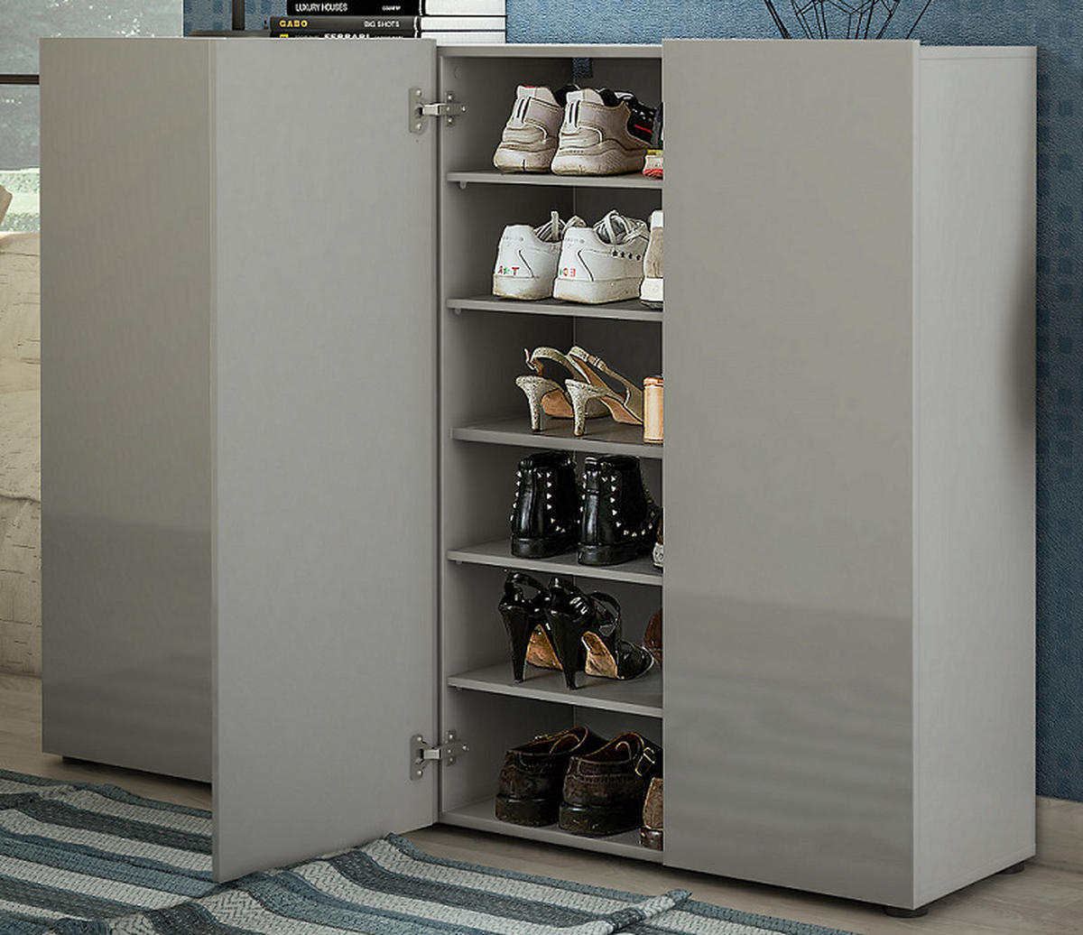 SCHUHSCHRANK Grau  - Schwarz/Grau, Design, Holzwerkstoff/Kunststoff (160/115/34cm) - Xora