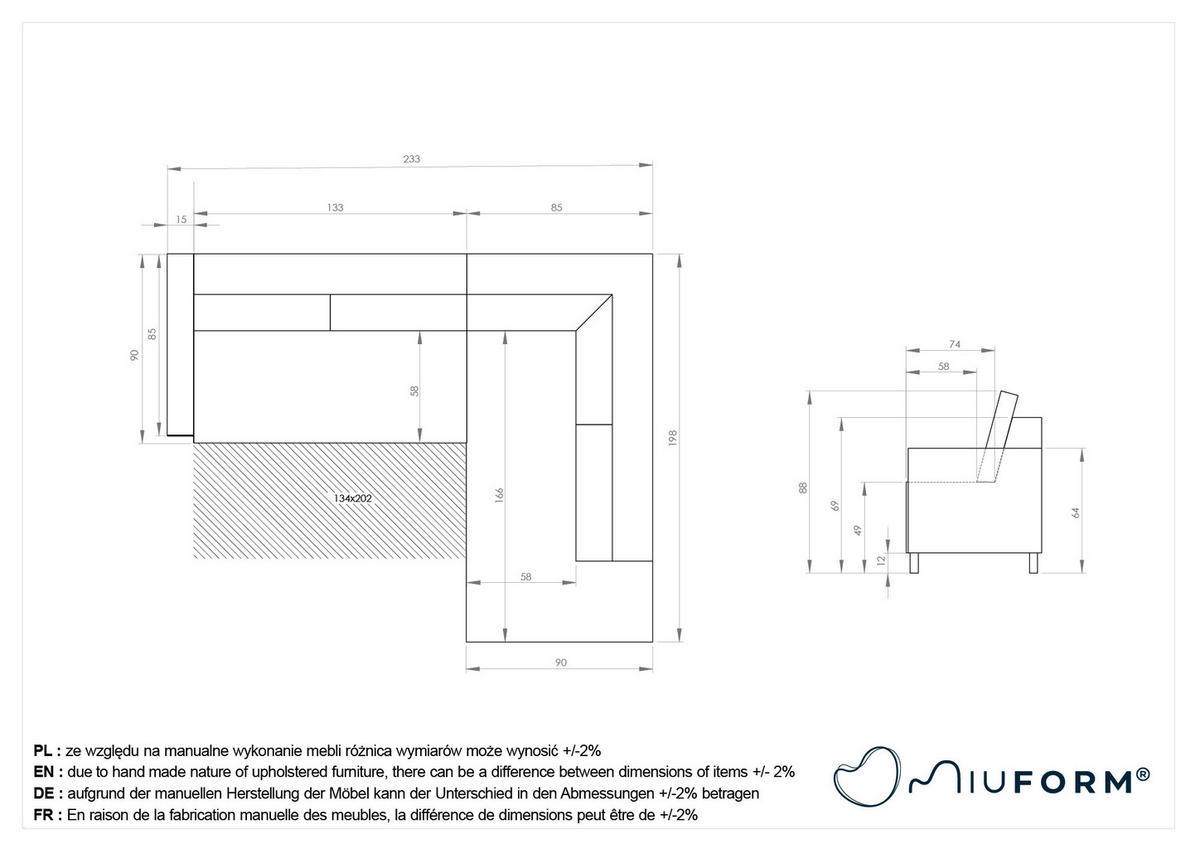 ECKSOFA in Struktur Dunkelblau  - Schwarz/Dunkelblau, Holz/Textil (233/198cm) - MID.YOU
