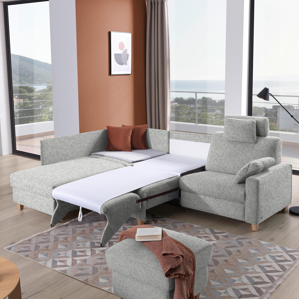 ECKSOFA  in Mikrovelours Naturfarben  203/261 cm  - Eichefarben/Naturfarben, KONVENTIONELL, Holz/Textil (203/261cm) - Sedda