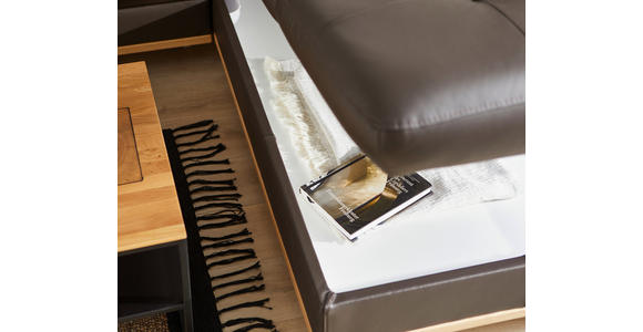 ECKSOFA Dunkelbraun Echtleder - Dunkelbraun/Schwarz, Design, Leder/Holz (252/220cm) - Novel