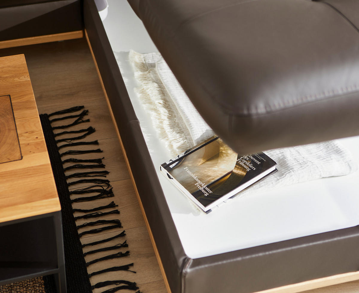 ECKSOFA Dunkelbraun Echtleder  - Dunkelbraun/Schwarz, Design, Leder/Holz (252/220cm) - Novel