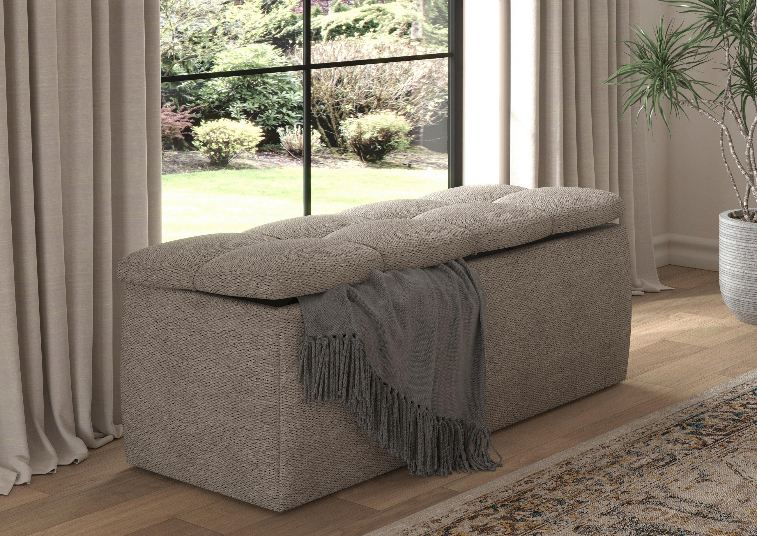BETTBANK Bouclé Sandfarben  - Sandfarben/Schwarz, Basics, Kunststoff/Textil (141/50/40cm) - Chameo