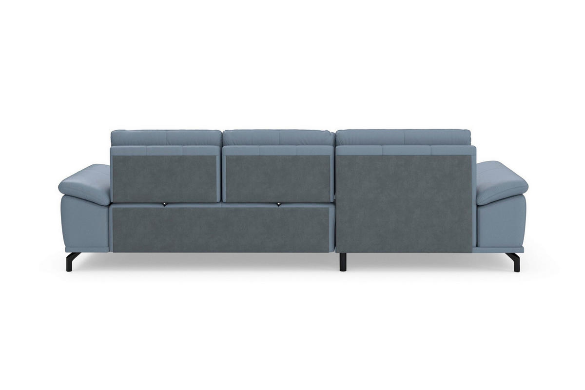 ECKSOFA COSTELLO E Graublau Echtleder Nierenkissen, Armteilverstellung, Sitztiefenverstellung  - Graublau/Schwarz, Basics, Leder/Textil (176/301cm) - Sit & More