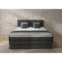 BOXSPRINGBETT 180/200 cm,  in Dunkelgrau, gepolstertes Kopfteil, Bettkasten, Topper, Matratzen, H3 + H3 = fest  - Dunkelgrau/Schwarz, Design, Kunststoff/Textil (180/200cm) - Chameo
