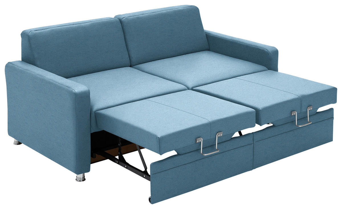 SCHLAFSOFA Chenille Blau  - Chromfarben/Blau, KONVENTIONELL, Textil/Metall (186/90/100cm) - Beldomo Style