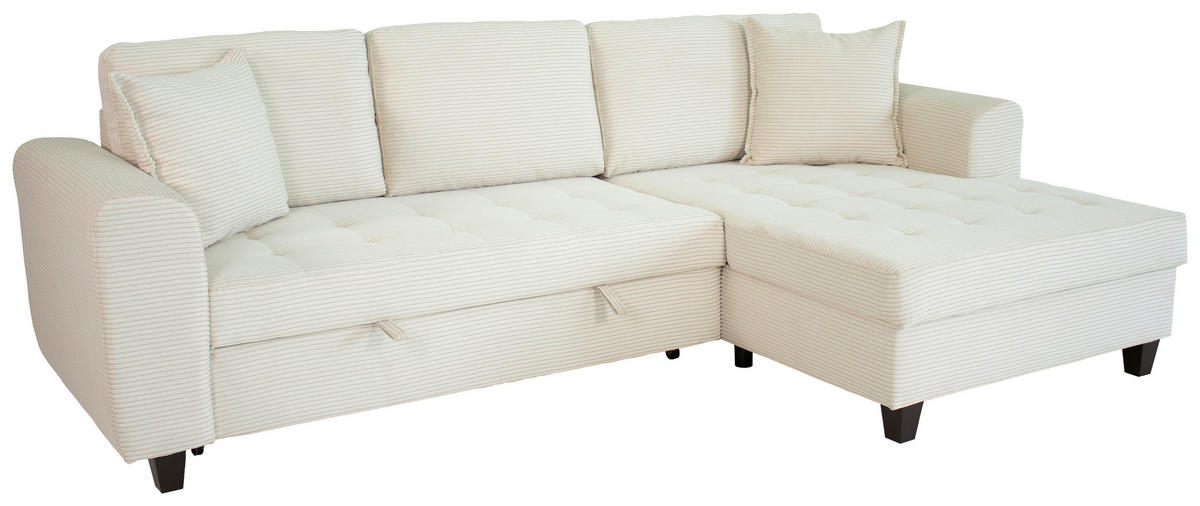ECKSOFA MORITZ Creme Cord Zierkissen, Bettkasten  - Creme, Trend, Textil (265/155cm) - P & B