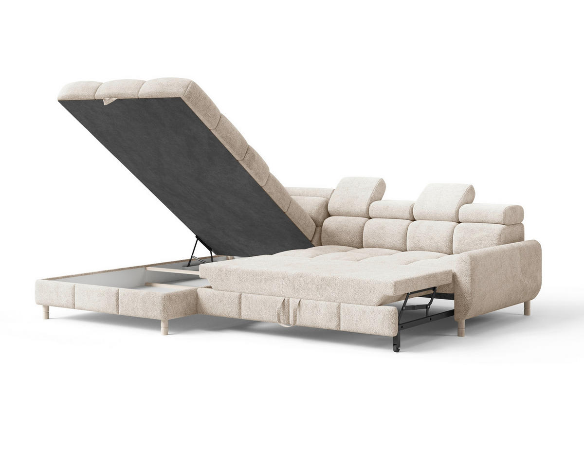 ECKSOFA BUN in Bouclé Beige  - Elfenbein/Beige, Design, Holz/Textil (209/276cm) - MID.YOU