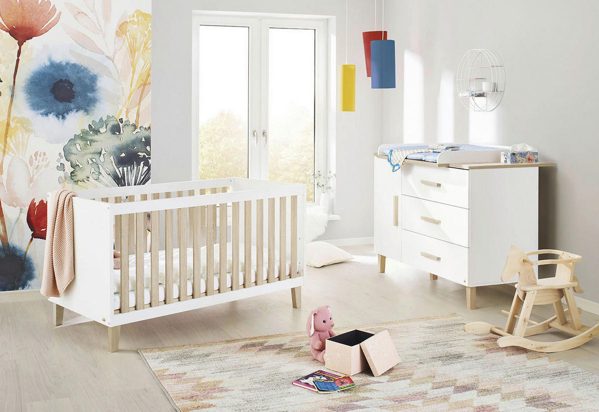 BABYZIMMER LUMI  - Eichefarben/Weiß, Design, Holzwerkstoff - Pinolino