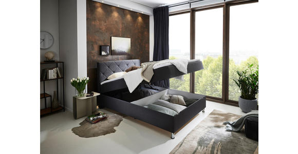 BOXBETT 140/200 cm,  in Anthrazit, Matratze, gepolstertes Kopfteil, Bettkasten, Topper,  - Chromfarben/Anthrazit, Basics, Textil/Metall (140/200cm) - Xora