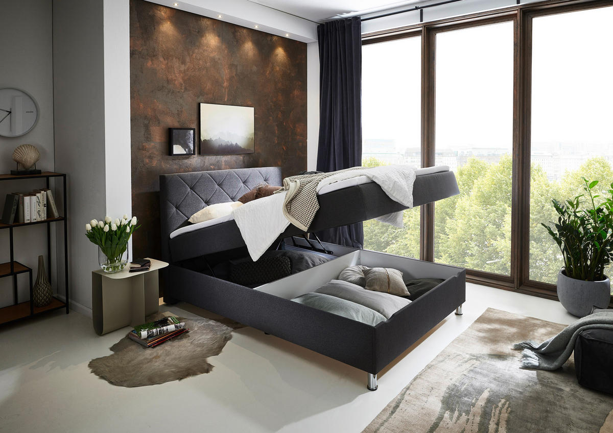 BOXBETT 140/200 cm  in Anthrazit  - Chromfarben/Anthrazit, Basics, Textil/Metall (140/200cm) - Xora