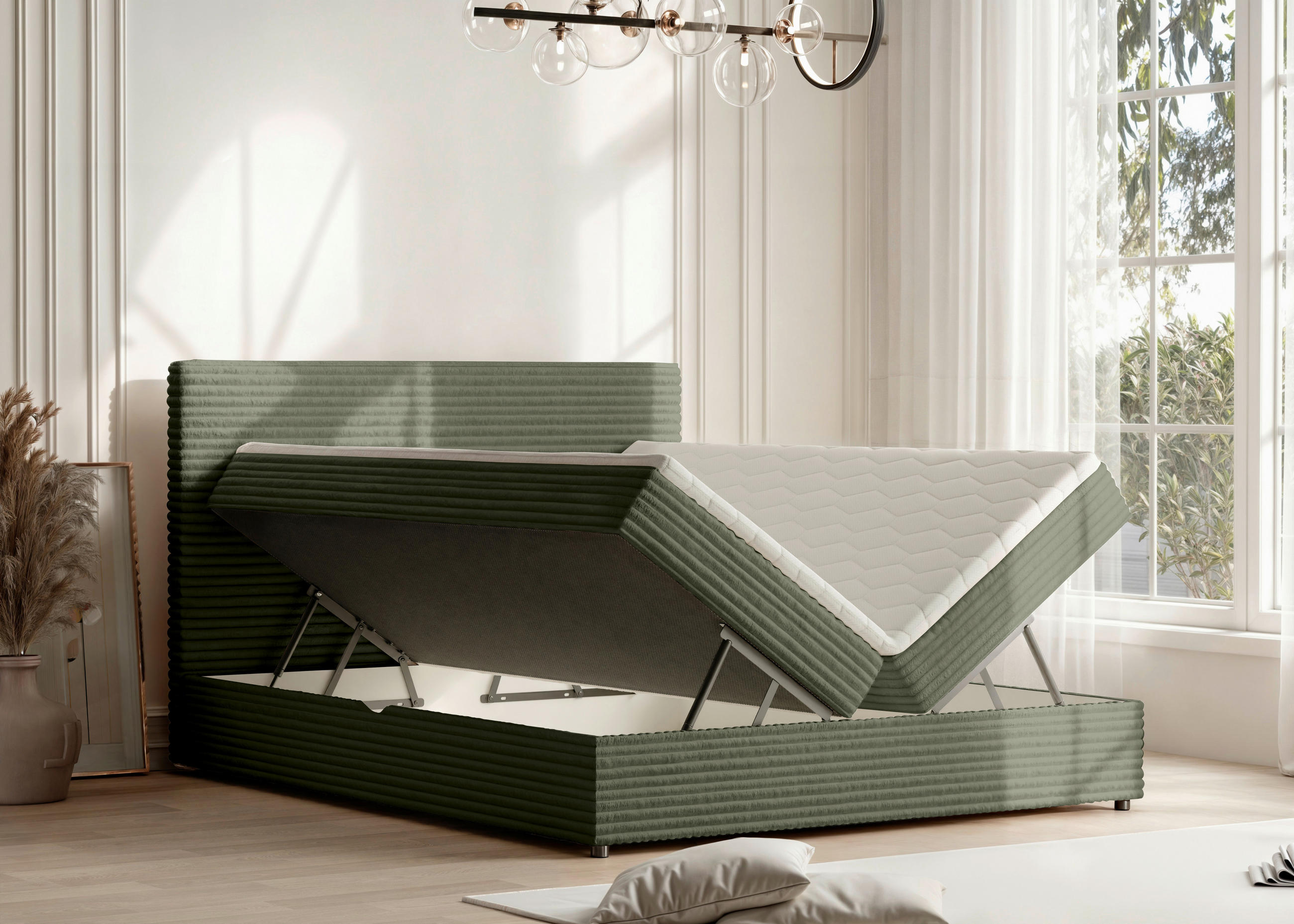 BOXBETT 180/200 cm  in Olivgrün  - Schwarz/Olivgrün, Trend, Kunststoff/Textil (180/200cm) - Boxxx