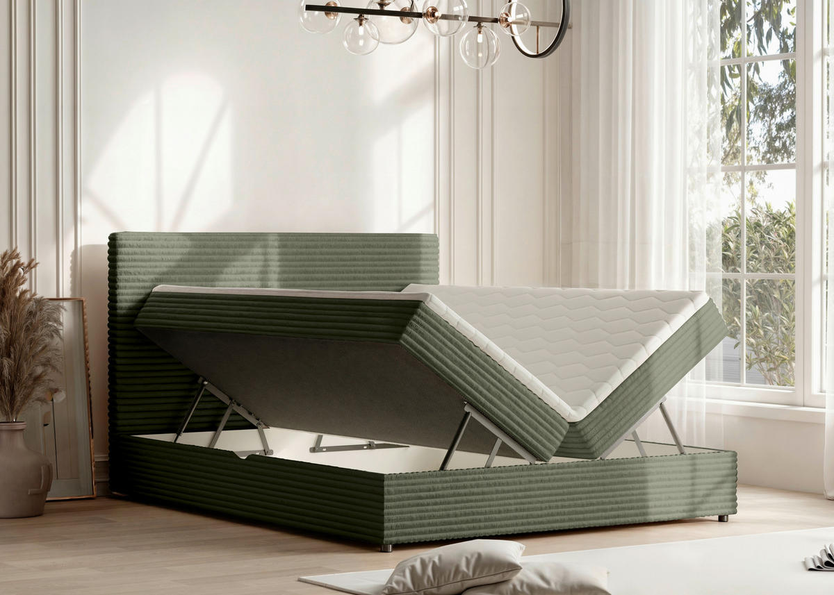 BOXBETT 140/200 cm  in Olivgrün  - Schwarz/Olivgrün, Trend, Kunststoff/Textil (140/200cm) - Boxxx