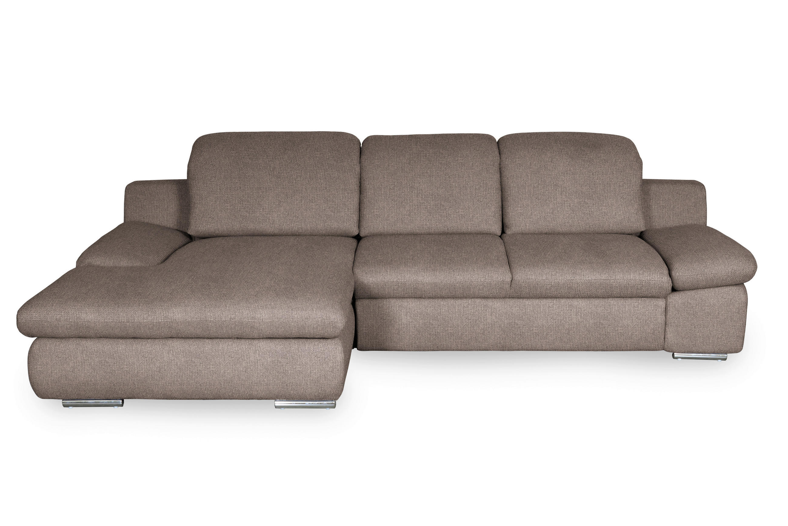 ECKSOFA Taupe Chenille Rücken echt, Armteilverstellung, Kopfteilverstellung, Kopfstütze  - Taupe/Chromfarben, Design, Textil/Metall (165/286cm) - Livetastic