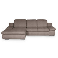 ECKSOFA 165/286 cm  in Chenille Taupe Rücken echt, Armteilverstellung, Kopfteilverstellung, Kopfstütze  165/286 cm  - Taupe/Chromfarben, Design, Textil/Metall (165/286cm) - Livetastic