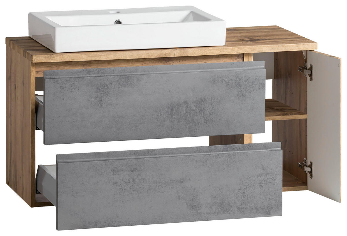 WASCHTISCHKOMBI 105 cm  - Eiche Wotan/Weiß, MODERN, Keramik/Holzwerkstoff (105cm) - Held