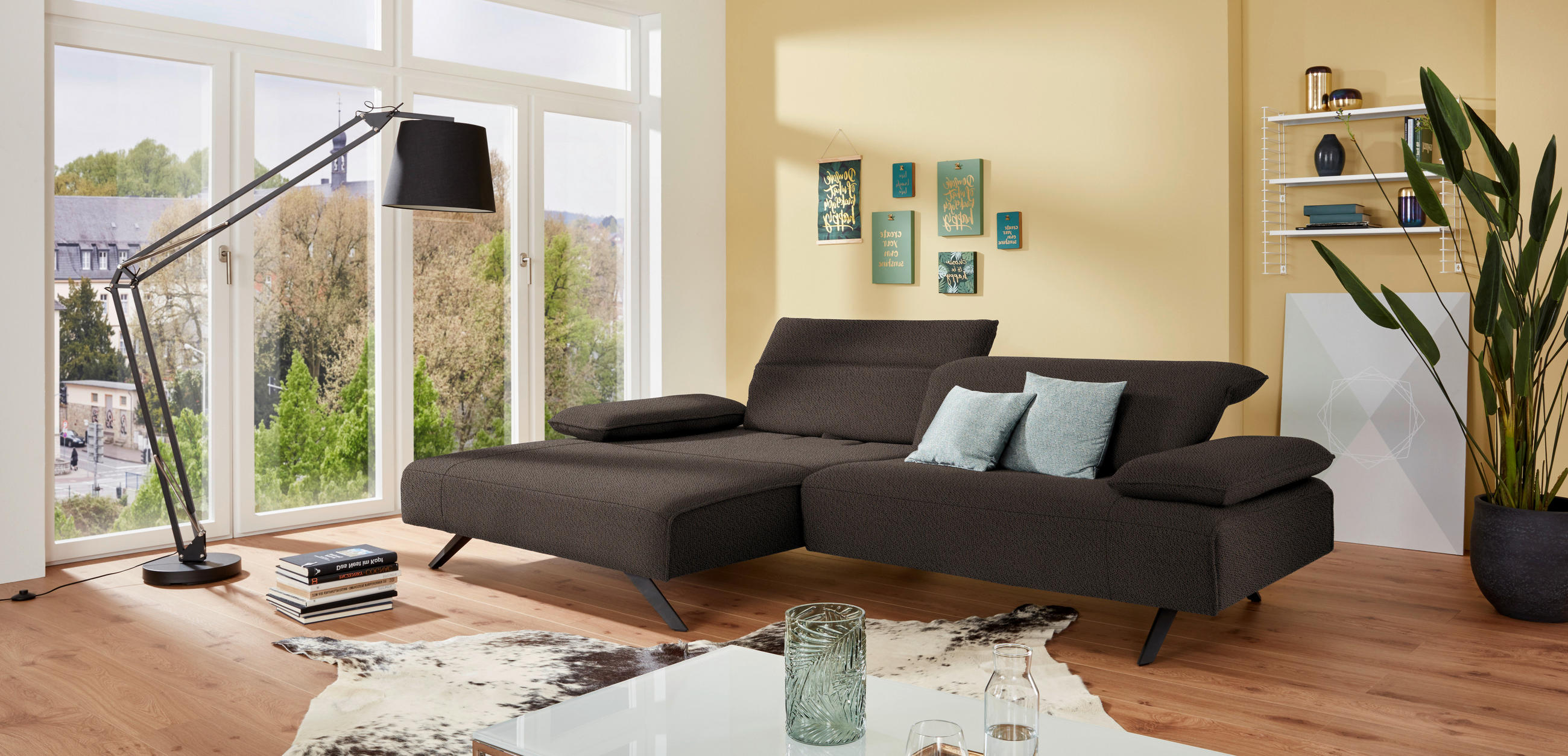 ECKSOFA in Flachgewebe Dunkelbraun  - Anthrazit/Dunkelbraun, Design, Textil/Metall (166/280cm) - Johann Jakob