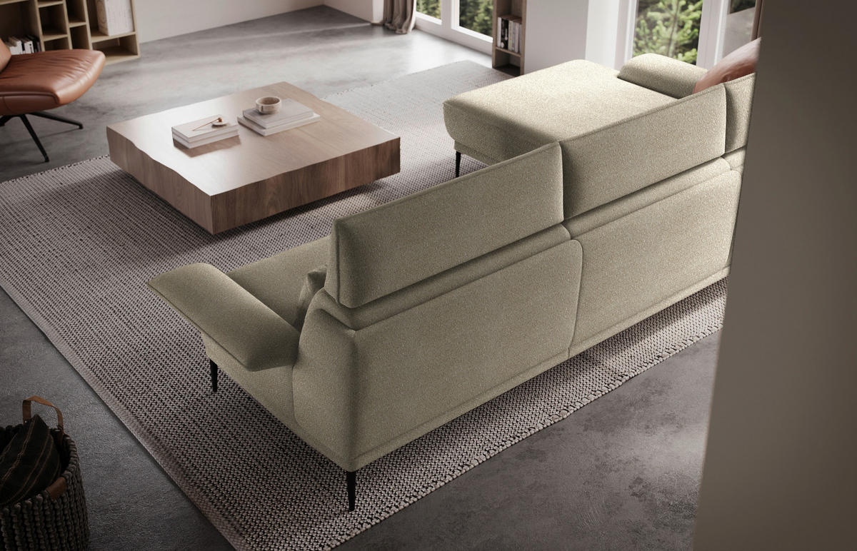 ECKSOFA Bouclé Beige  - Beige/Schwarz, Modern, Textil/Metall (186/330cm) - Johann Jakob