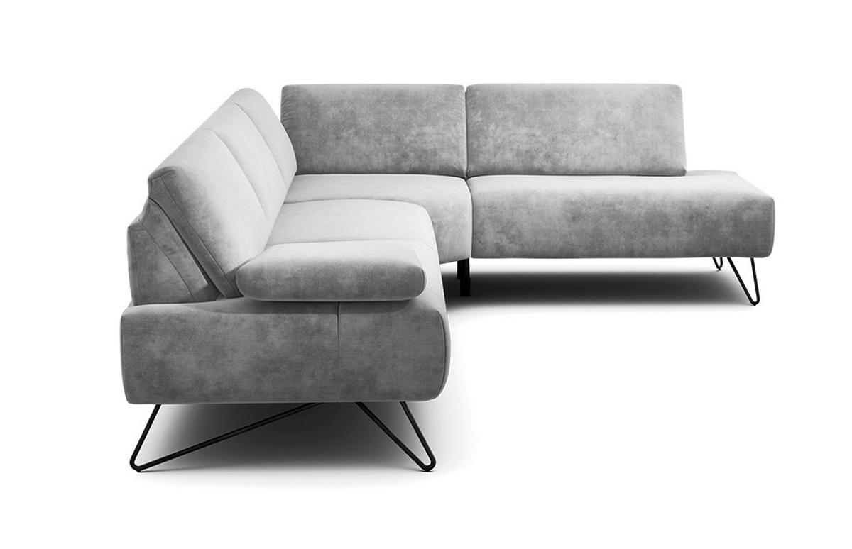ECKSOFA Cosy Hellgrau Samt  - Hellgrau/Schwarz, Design, Textil/Metall (288-303/213cm) - SENSOO