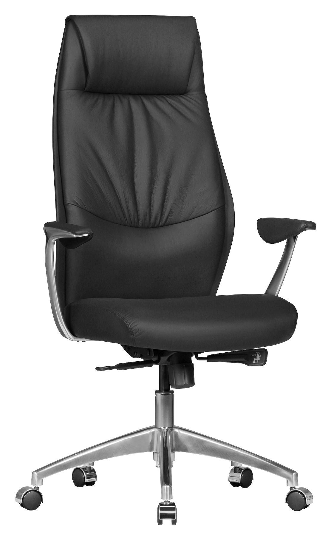 CHEFSESSEL Schwarz  - Silberfarben/Schwarz, MODERN, Leder/Kunststoff (67/117/58cm) - MID.YOU