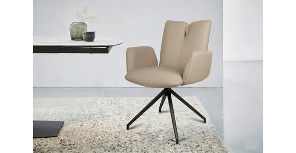 ARMLEHNSTUHL  Sitzfläche 360° drehbar, automatische Rückholfunktion  Echtleder  - Taupe/Schwarz, Design, Leder/Holz (62/87/63cm) - Valnatura