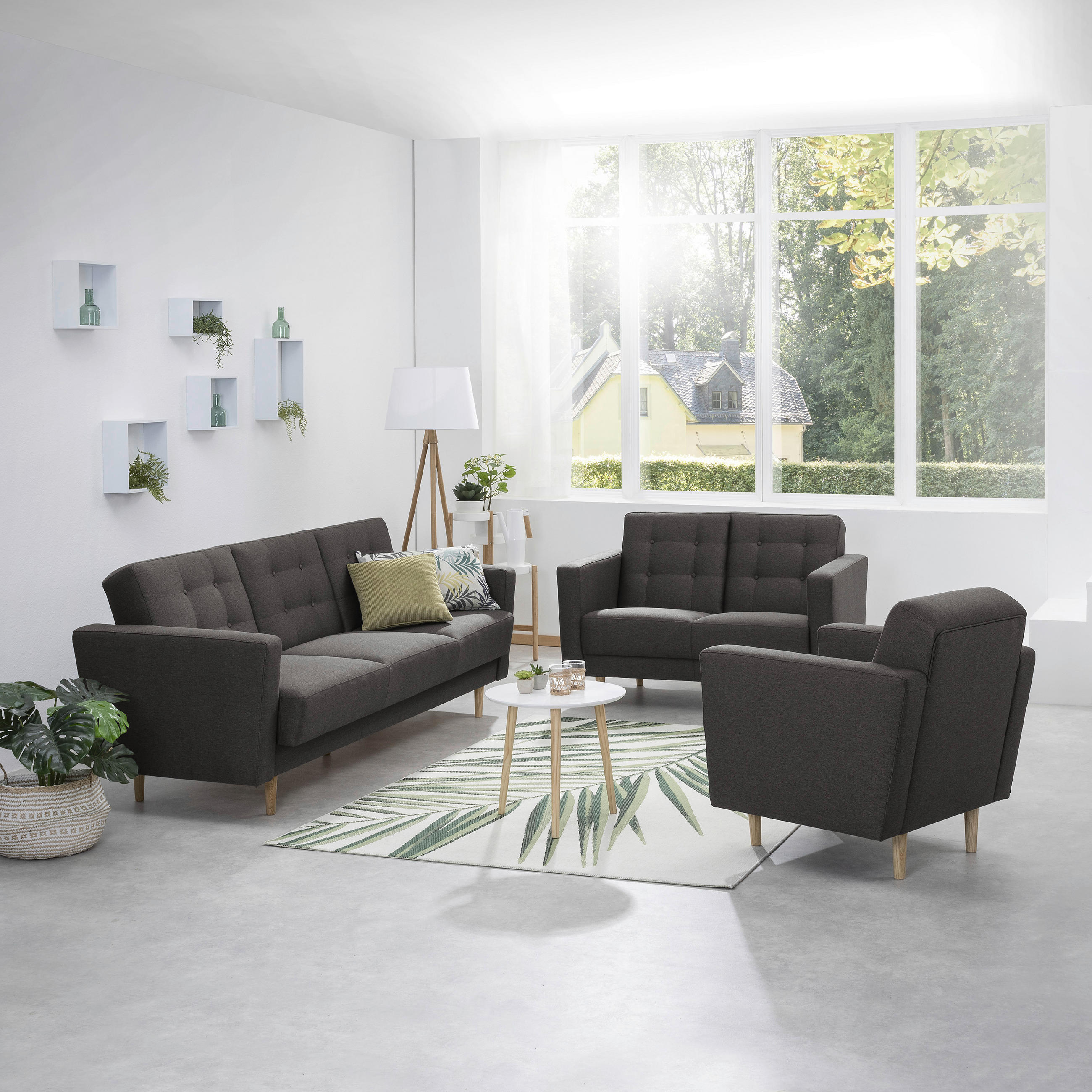 2-SITZER-SOFA Flachgewebe Anthrazit  - Eschefarben/Anthrazit, MODERN, Holz/Textil (128/81/83cm) - Max Winzer