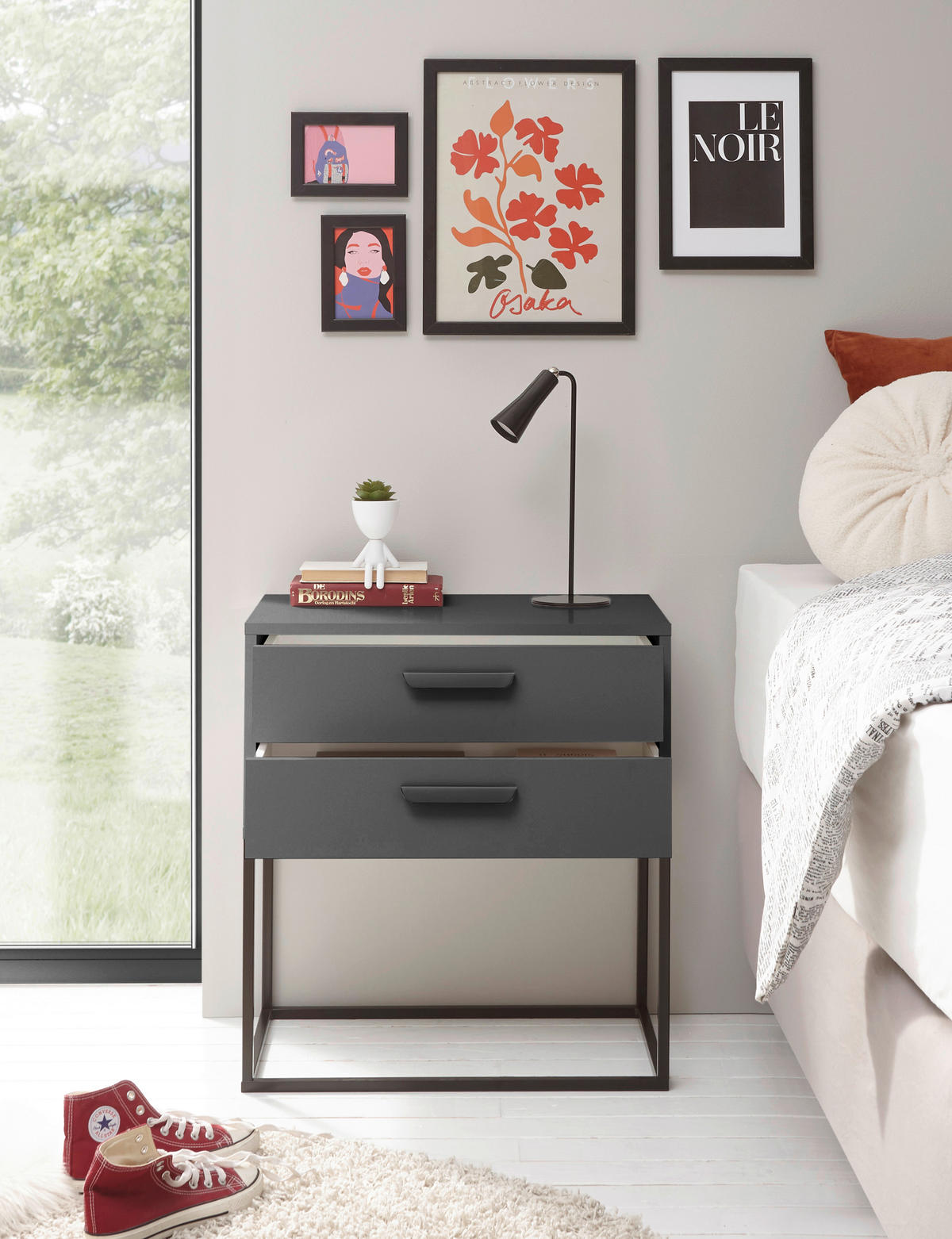 NACHTSCHRANK 60/65/38,5 cm  - Schwarz/Graphitfarben, MODERN, Holzwerkstoff/Kunststoff (60/65/38,5cm) - Livetastic