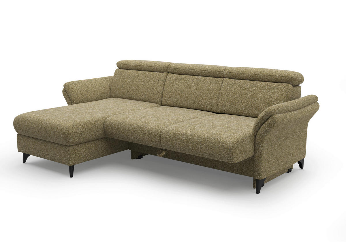 ECKSOFA GLENDALE E in Chenille Olivgrün  166/253 cm  - Schwarz/Olivgrün, KONVENTIONELL, Textil/Metall (166/253cm) - Sit & More