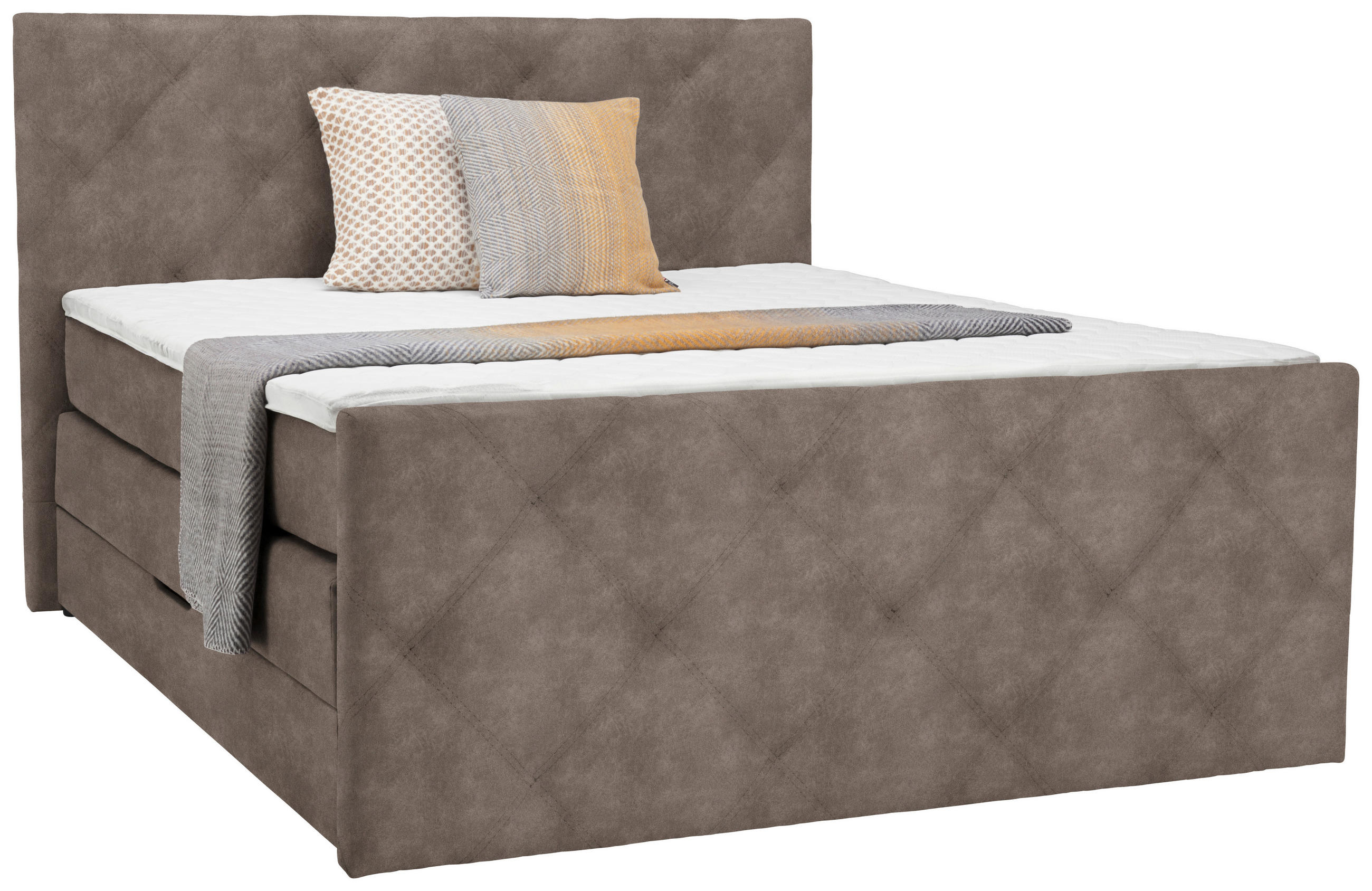 Ti'me Boxspringbett Braun, Grau 160x200 cm