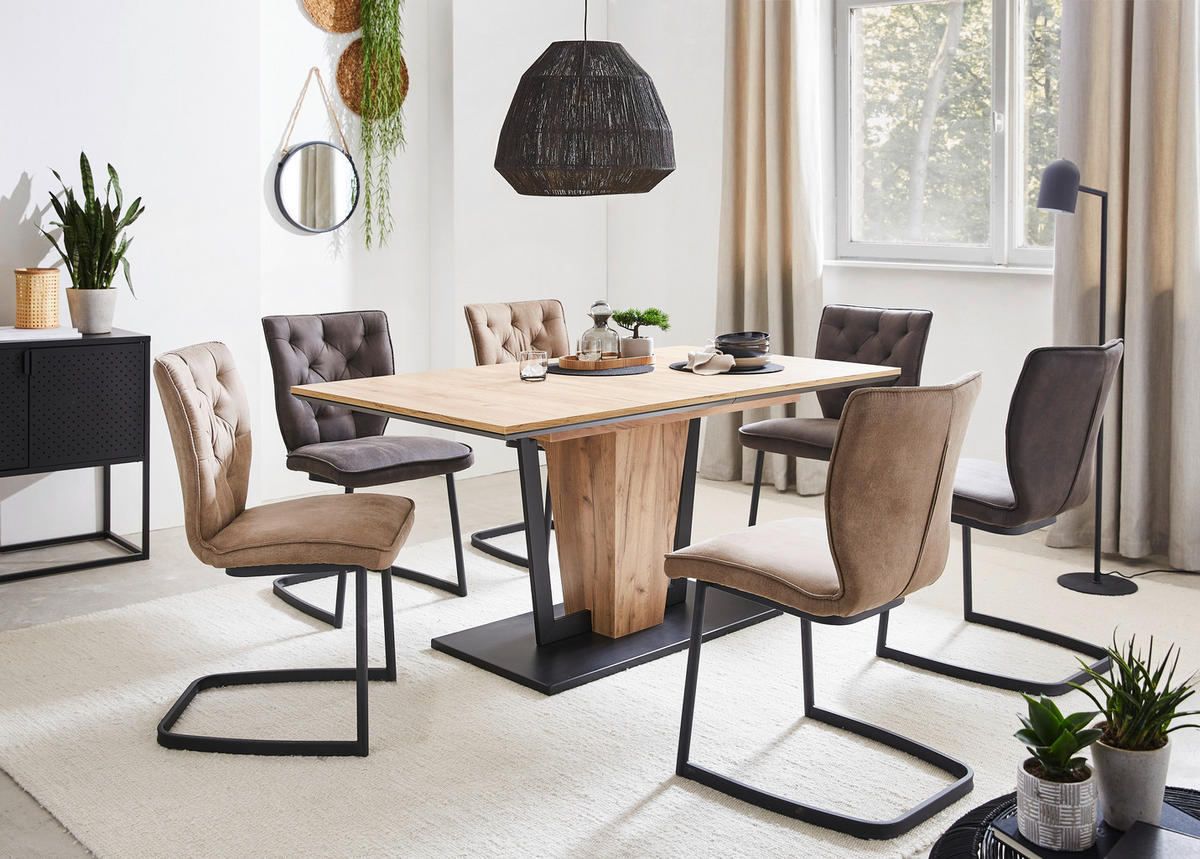 ESSTISCH in Holzwerkstoff 140-180/90/76 cm  - Eichefarben/Schwarz, Design, Holzwerkstoff (140-180/90/76cm) - Valdera
