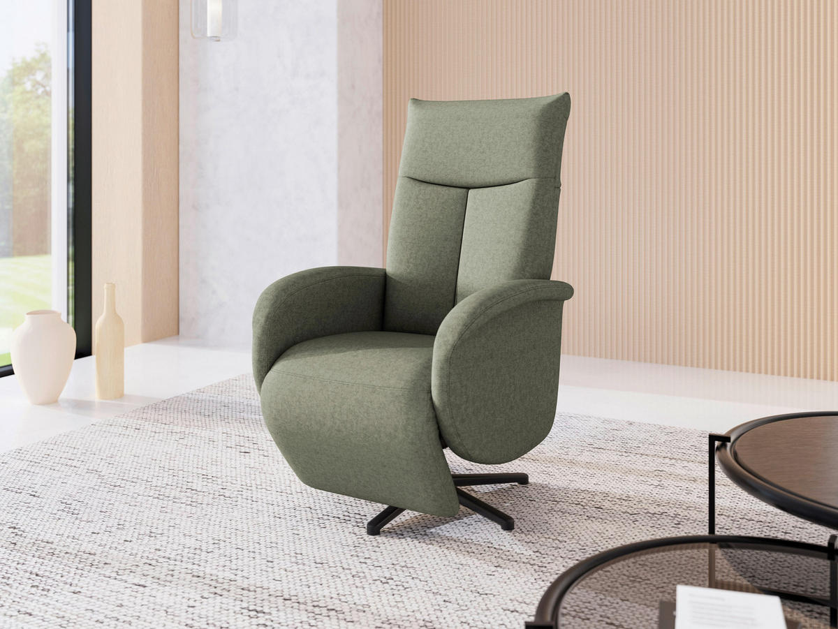 RELAXSESSEL GLENDALE E Flachgewebe Kopfteilverstellung, Rücken echt    - Schwarz/Olivgrün, KONVENTIONELL, Textil/Metall (75/112/82cm) - Sit & More
