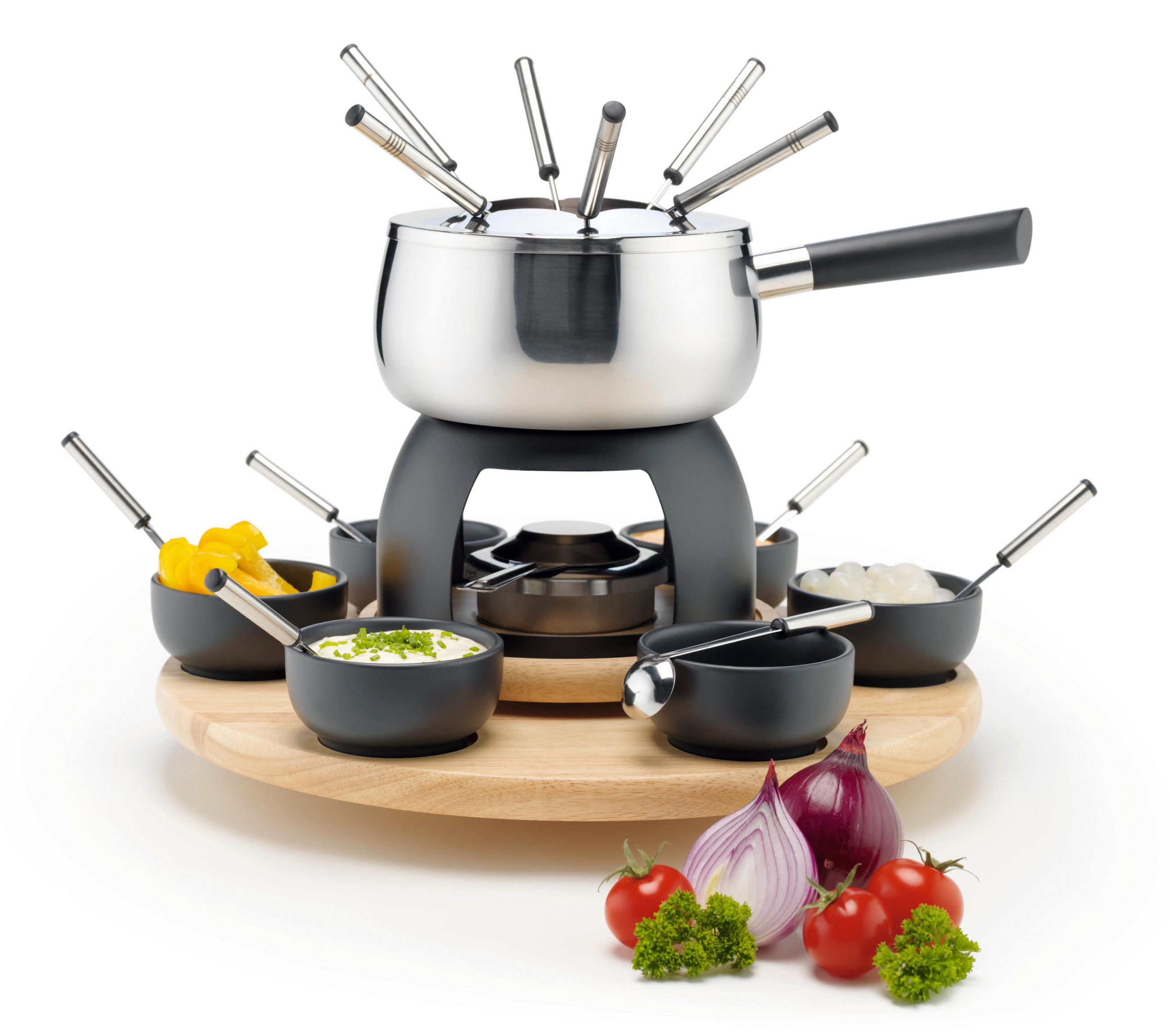 FONDUESET  - Silberfarben/Schwarz, Basics, Holz/Metall (45/45/21cm) - Mäser