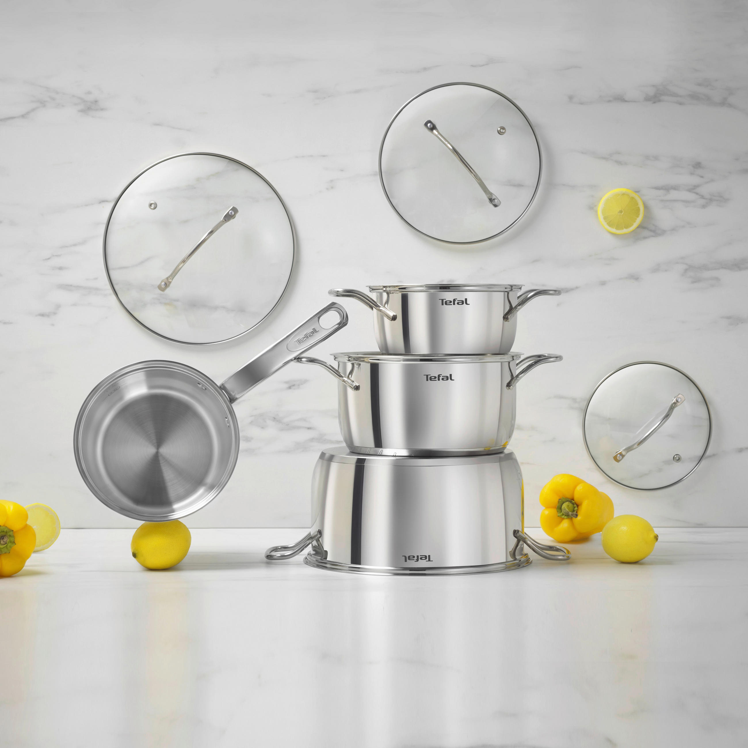 GRYT- OCH KASTRULLSET Intuition 7 delar  - stålfärgad, Design, metall/glas - Tefal