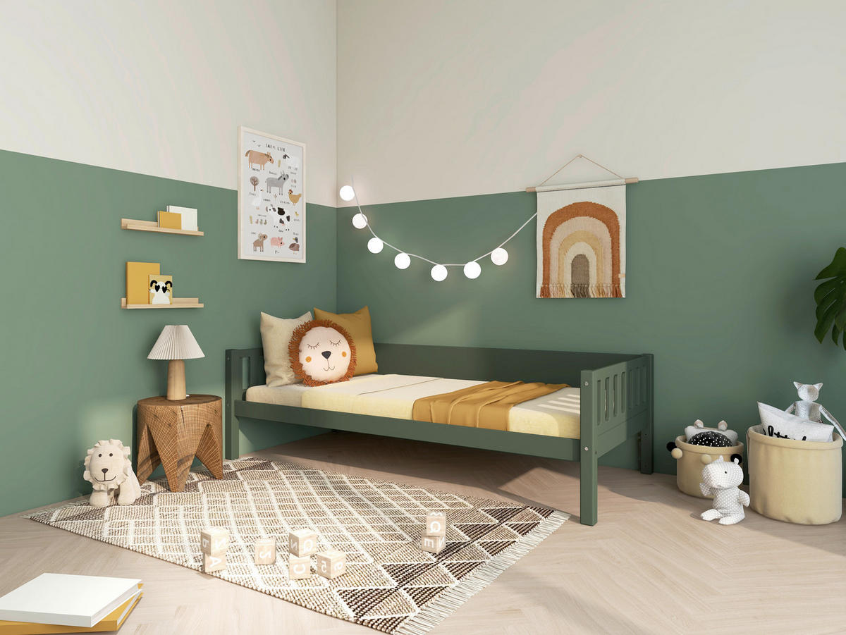 BETT 90/200 cm,  in Dunkelgrün, Rollrost  - Dunkelgrün, MODERN, Holz (90/200cm) - Chameo