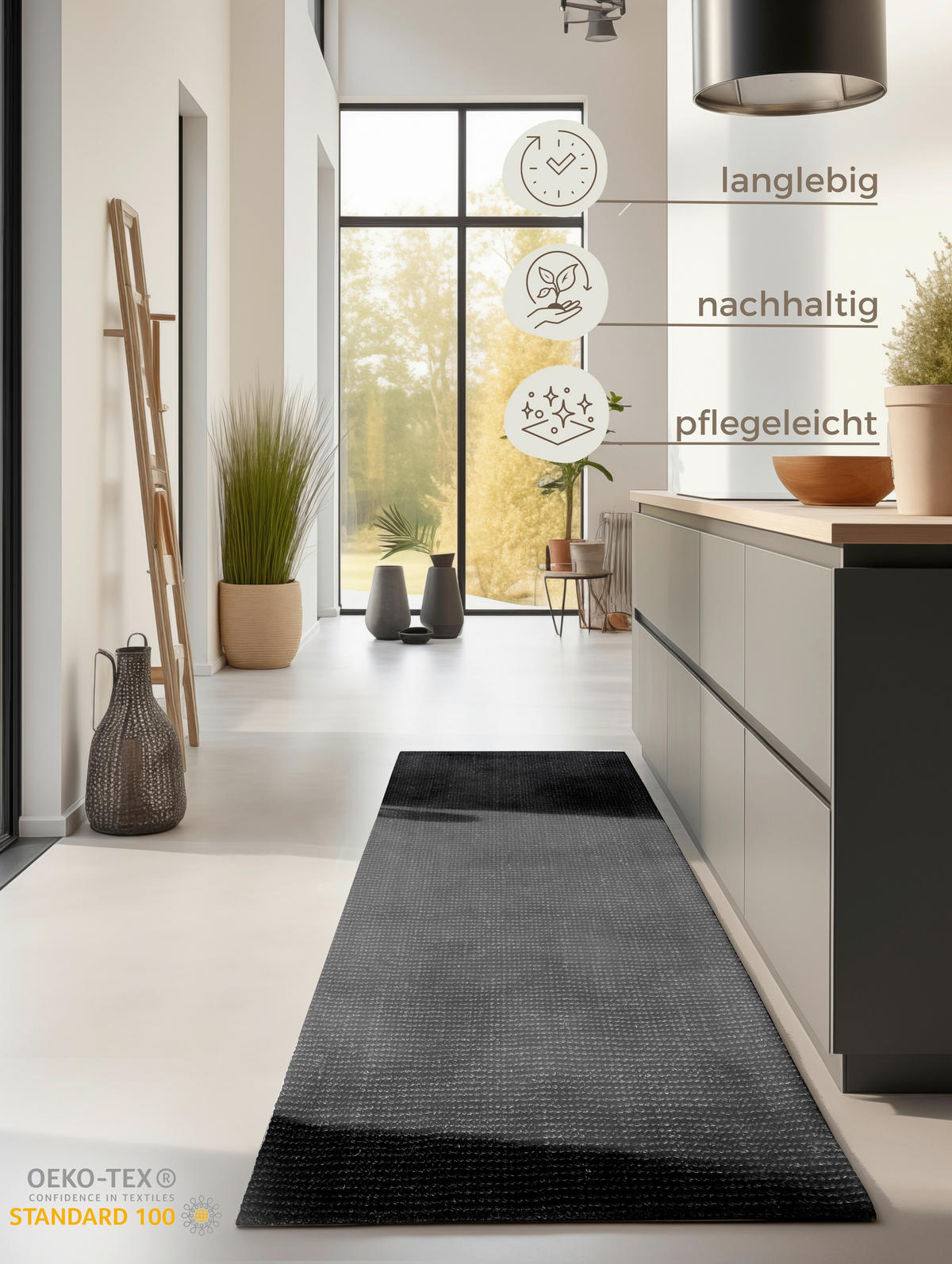 LÄUFER 80/200 cm Bouclé Schwarz  - Schwarz, Basics, Textil (80/200cm) - Linea Natura