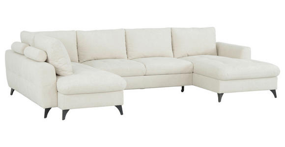 WOHNLANDSCHAFT Beige Chenille  - Beige/Schwarz, KONVENTIONELL, Textil/Metall (188/340/160cm) - Xora