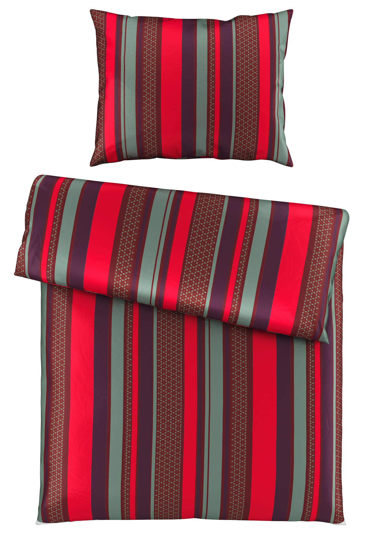 POSTEĽNÁ BIELIZEŇ, satén, červená, mätovozelená, 140/200 cm - mätovozelená/červená, Basics, textil (140/200cm) - Novel