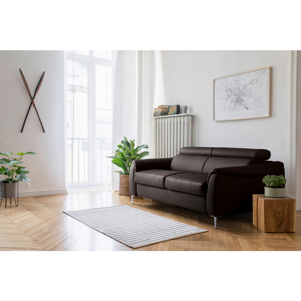 Thumbnail - Mid.you Schlafsofa Pafos, Dunkelbraun, Textil, Leder, Echtleder, Rindleder, 3-Sitzer, 203x77-98x103 cm, Made in EU, Lede...