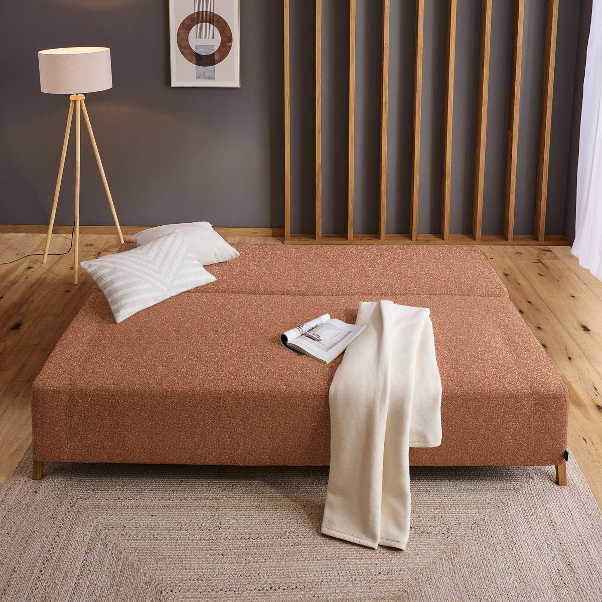 SCHLAFSOFA in Textil Cognac  - Cognac/Naturfarben, Design, Holz/Textil (211/88/102cm) - Niels Andersson