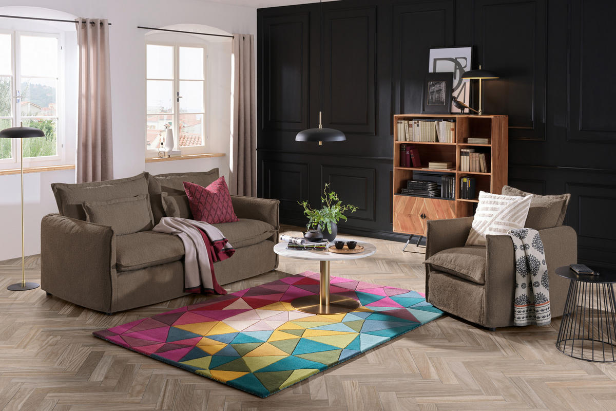 HUSSEN-SOFA in Flachgewebe, Bouclé Braun  - Braun, Trend, Textil/Metall (195/82/98cm) - Livetastic