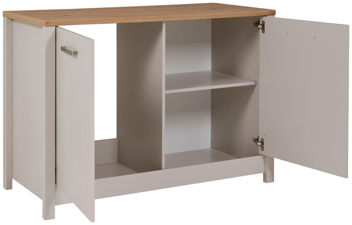 SPÜLENUNTERSCHRANK 130/92/60 cm  in Kaschmir, Eiche Artisan  - Kaschmir/Silberfarben, ROMANTIK / LANDHAUS, Holzwerkstoff/Metall (130/92/60cm) - home24
