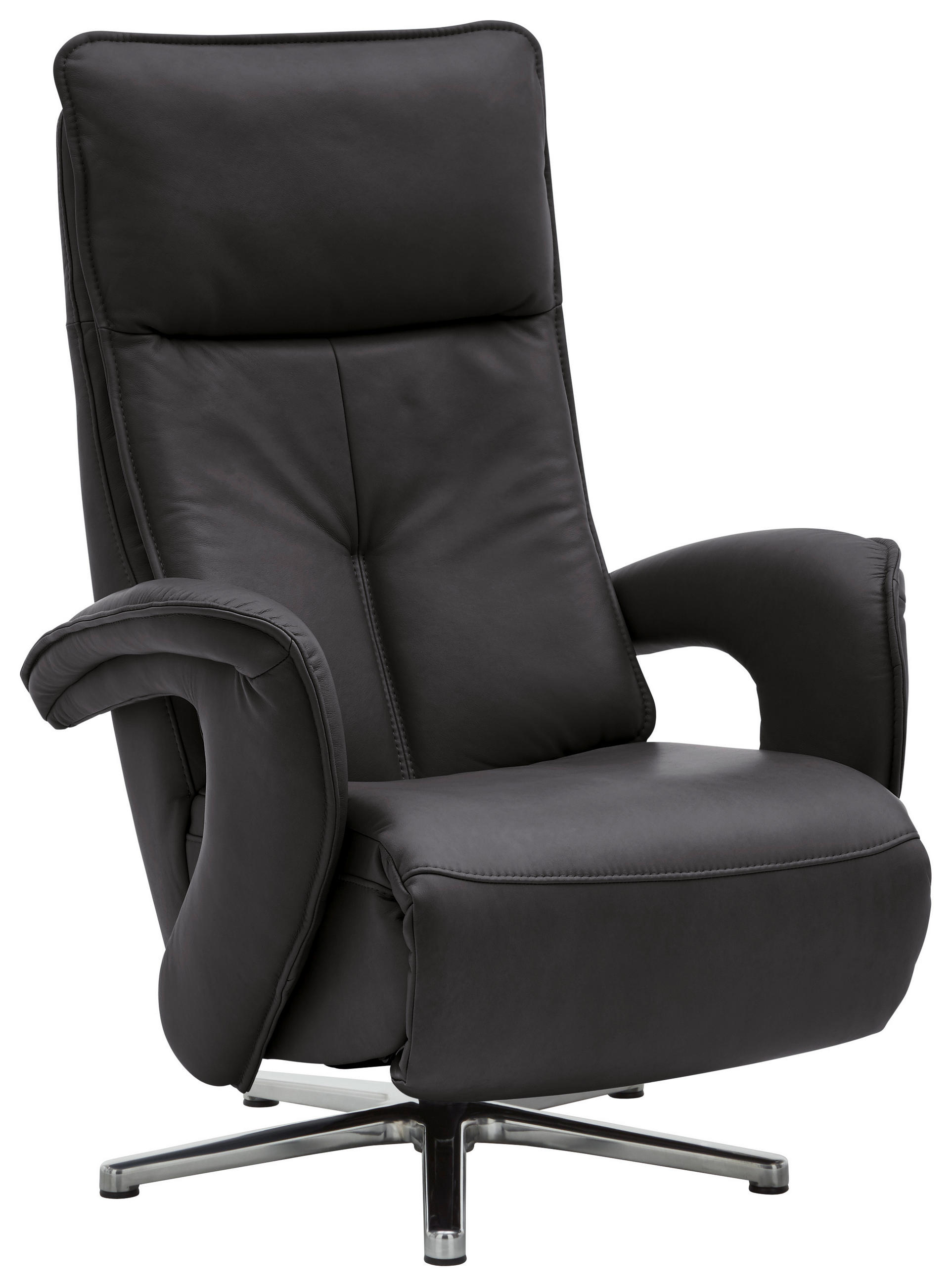 RELAXSESSEL in Leder Anthrazit  - Edelstahlfarben/Anthrazit, Design, Leder/Metall (77/110/87cm) - Valdera