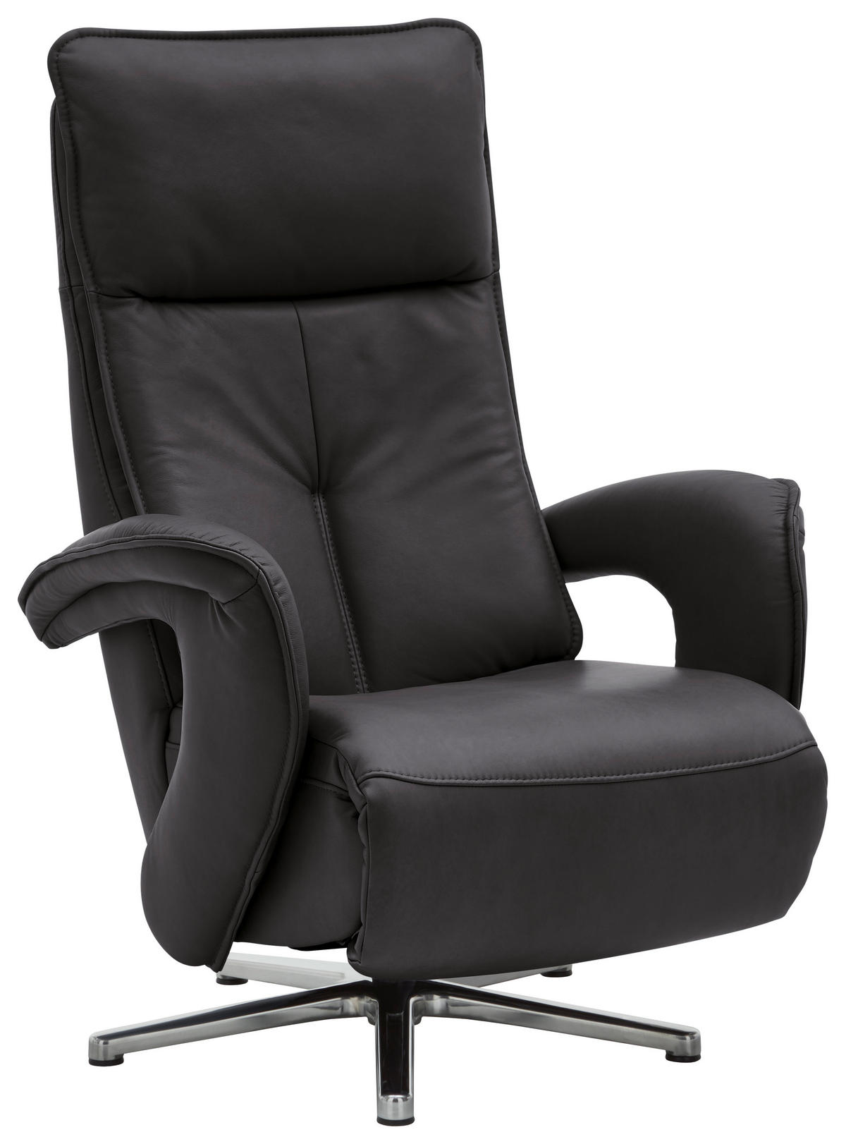 RELAXSESSEL in Leder Anthrazit  - Edelstahlfarben/Anthrazit, Design, Leder/Metall (77/110/87cm) - Valdera